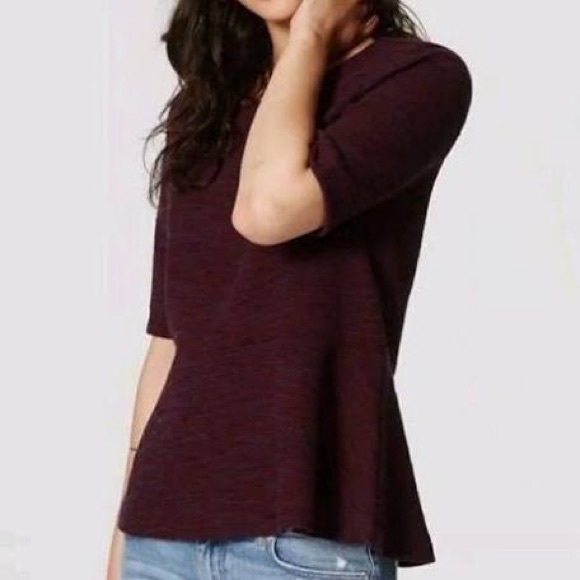 LOFT Burgundy Wine Navy Knit Peplum Top Size M - Picture 4 of 4